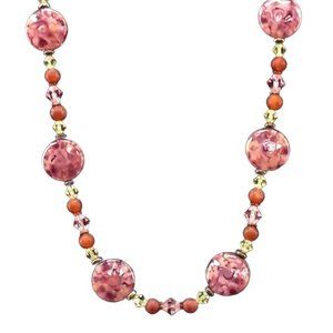 Purple and Pink Glass Bead Necklace Round Flat Circles Beaded